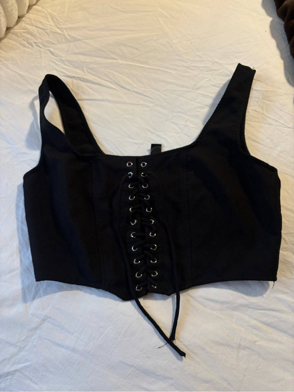 Black Lace-Up Crop Top